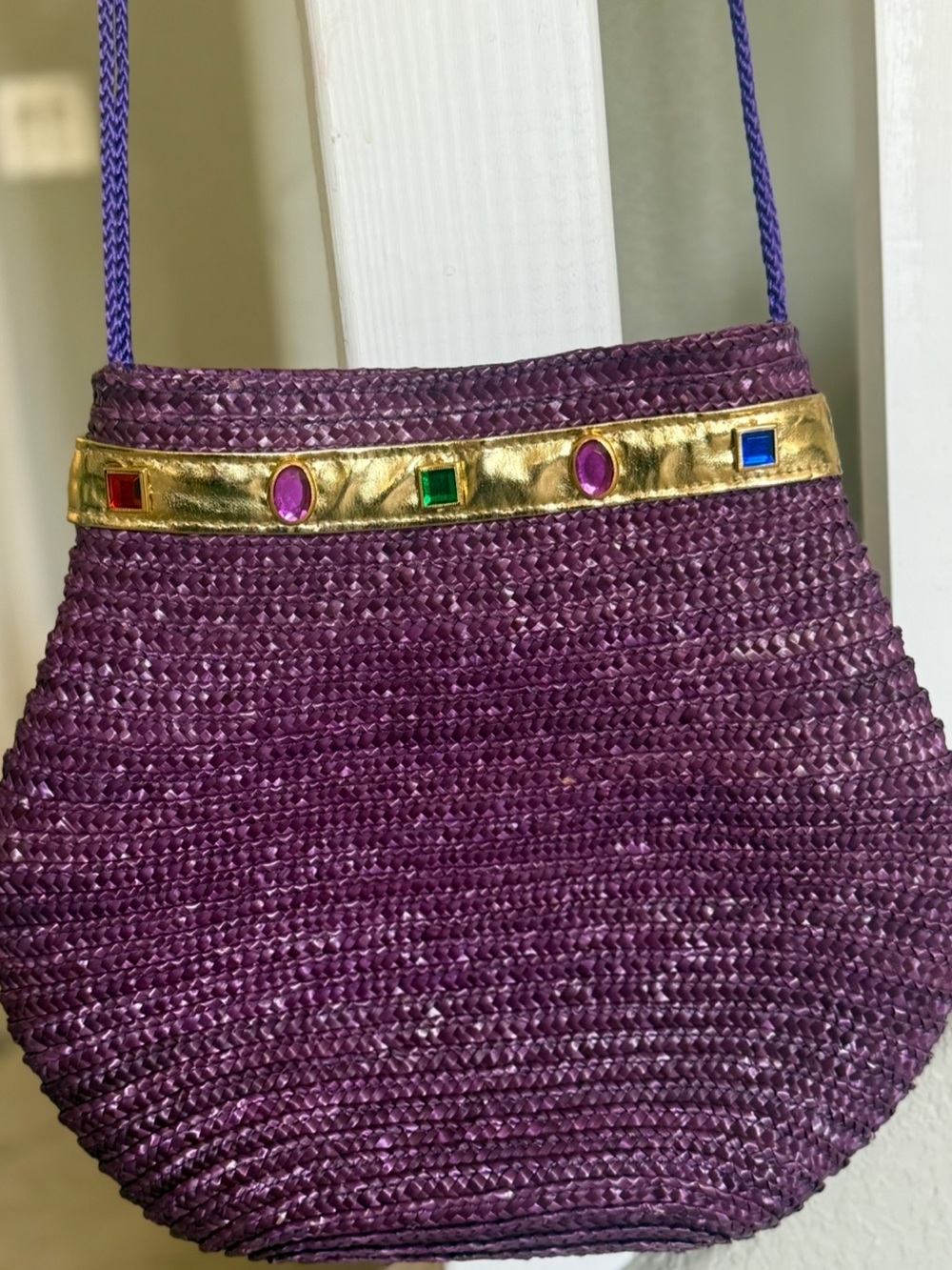 Vintage 80’s Purple Woven Straw Shoulder Bag